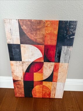 Abstract Geometric Canvas Wall Art in Red, Orange, Black